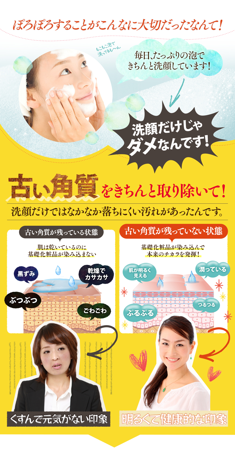 ぽろぽろすることがこんなに大切だったなんて！洗顔だけじゃダメなんです！古い角質をきちんと取り除いて！